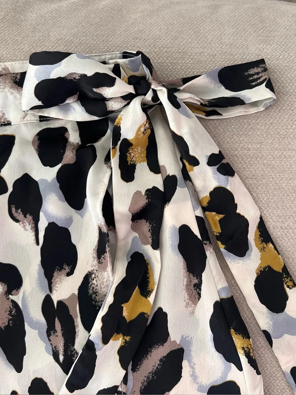 Jeuvre Cream Leopard Print Wrap Midi Skirt Glam Satin Feel Cheetah Print Flowy S